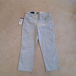 Hilary Radley Cropped Pants Grey White Stripe Size 10 Tummy Control Stretch NWT